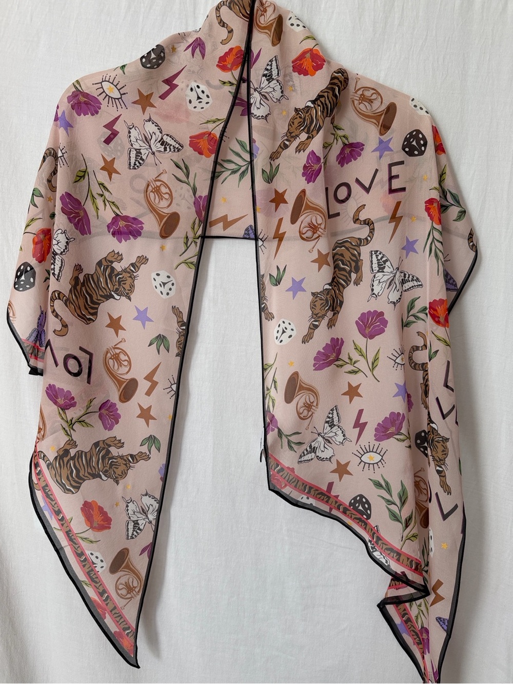 CAbi J’Adore 100% Silk Tiger Floral Scarf Style 4594